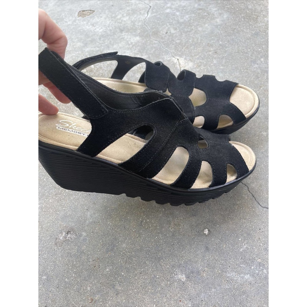 Sketchers Womens Memory Foam Wedge Heels Black St… - image 1